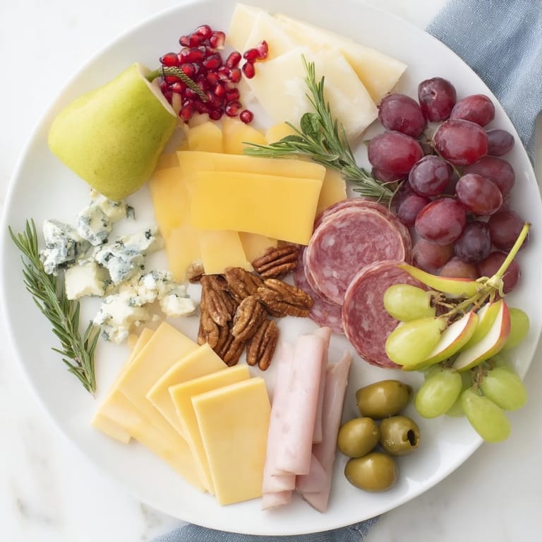 Beautifully arranged Sleigh Ride Charcuterie board with colorful fruits, crackers, and tempting cheeses for entertaining.
