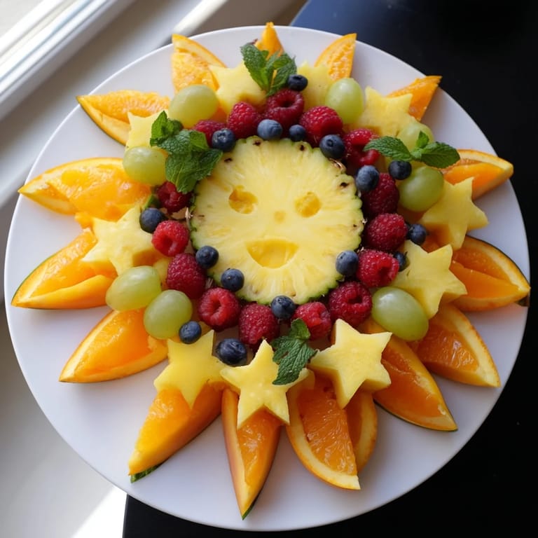 Fresh Summer Rays Sun-Shaped Fruit Tray showcasing an appealing, sunny design ready to serve and enjoy.
