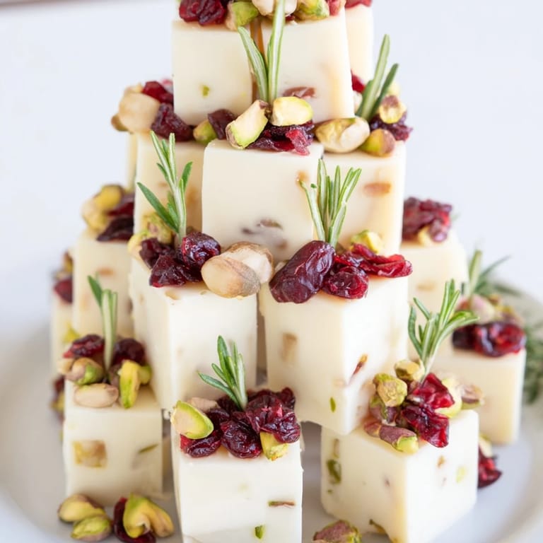 A delightful visual of the Cranberry White Cheddar Tree, adorned with fresh herbs and colorful toppings.