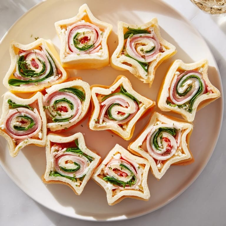 These colorful Party Sandwiches offer a delightful array of textures and flavors, ready to enjoy.