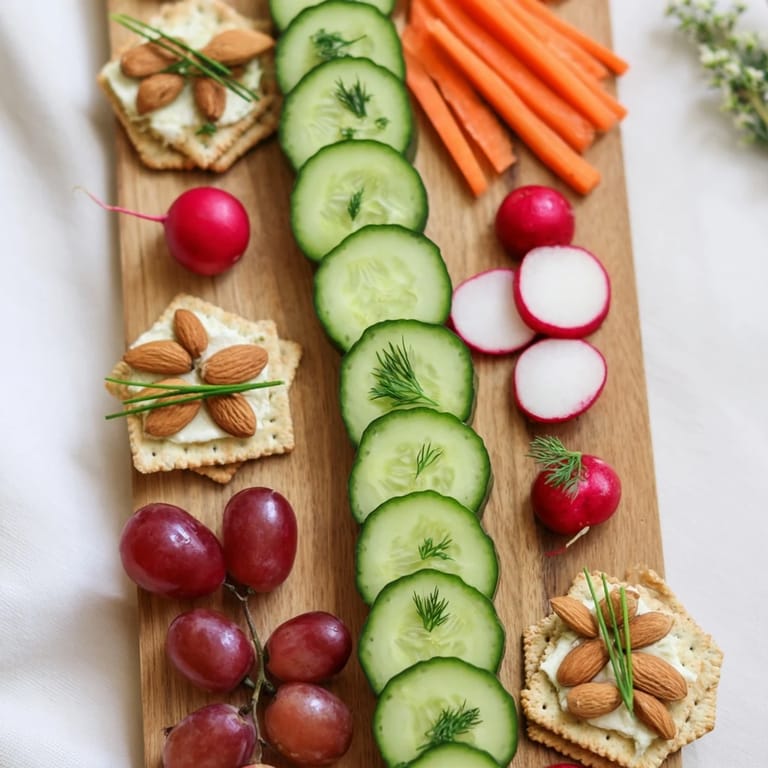 Crisp crackers and vibrant ingredients create an elegant Zen Balance platter for a mindful meal.