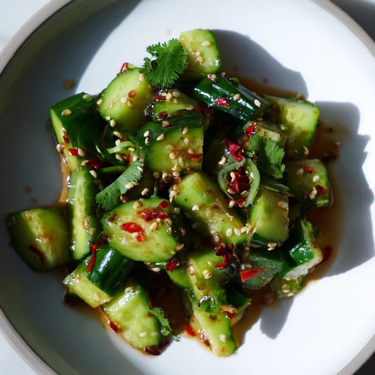 A refreshing bowl of Chinese Spicy Smashed Cucumber Salad, a vegan summer dish with bold flavors.