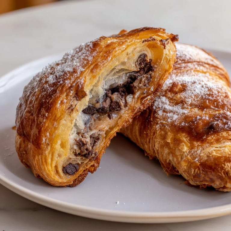 A delicious close-up of a freshly baked Cookie Croissant ready to enjoy with a coffee.