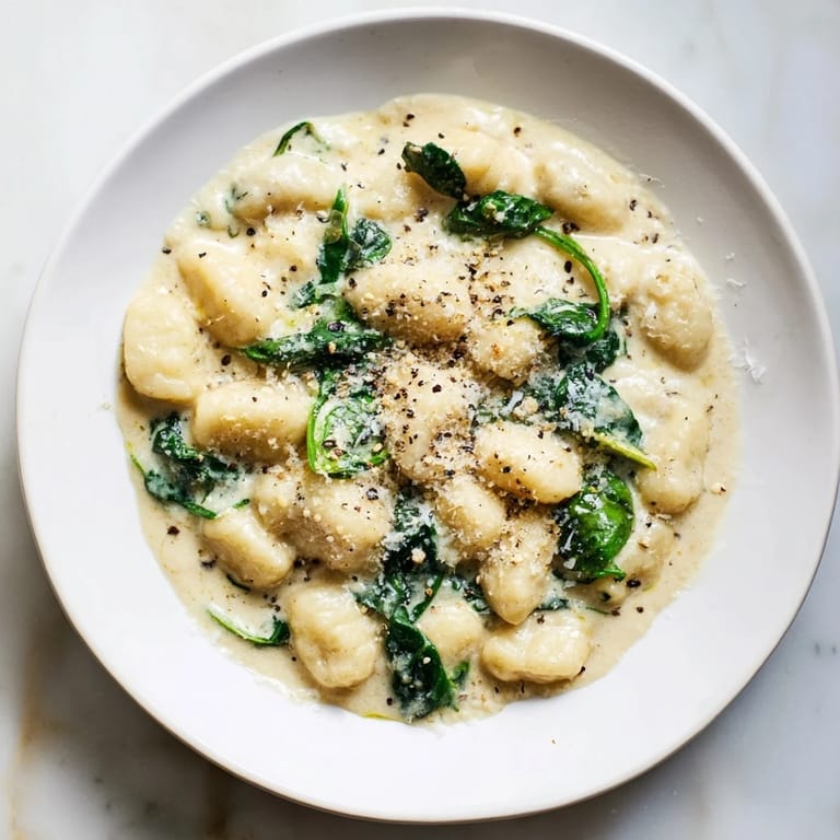 Forkful of tender Creamy Garlic Gnocchi topped with fresh black pepper and extra Parmesan cheese.