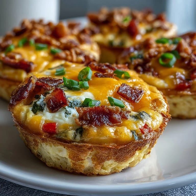 Baked Breakfast Egg Muffins with fluffy eggs, crisp bacon, and colorful bell peppers, served on a wooden board.