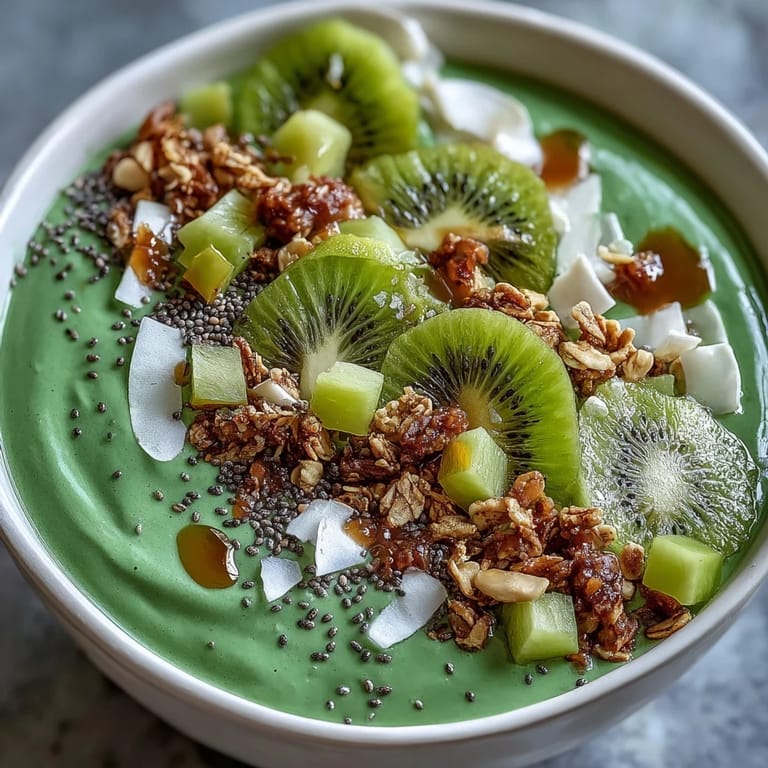 A refreshing tropical smoothie bowl with pineapple, mango, and lime, finished with crunchy granola and mint leaves.