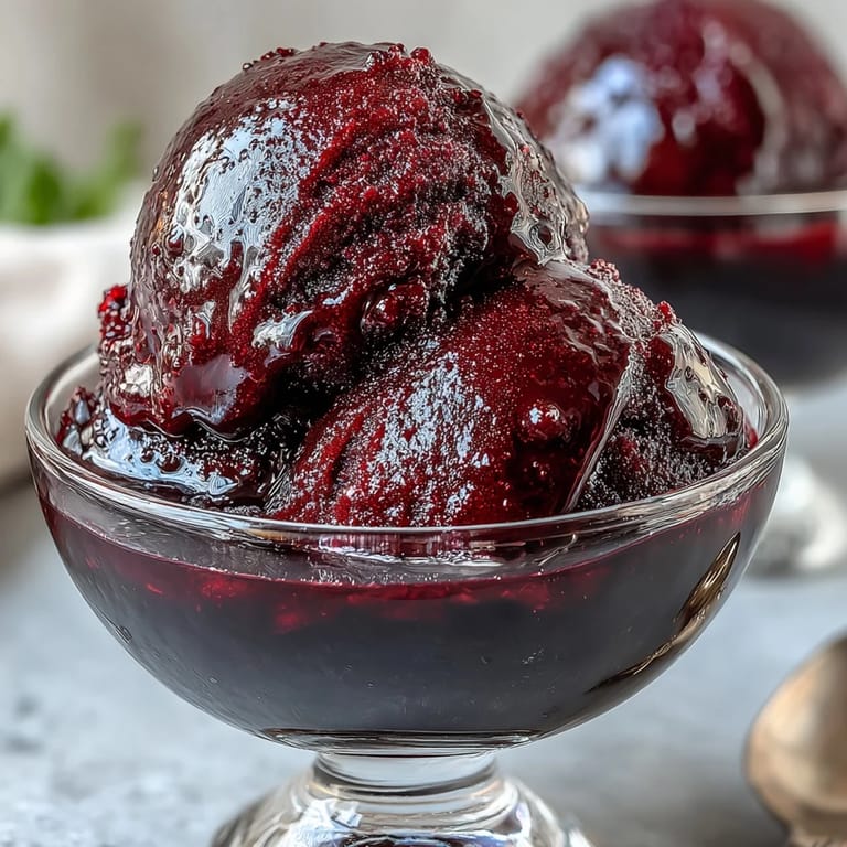 A refreshing black currant & gin sorbet with a tart berry flavor and botanical gin aroma, perfect for summer entertaining.