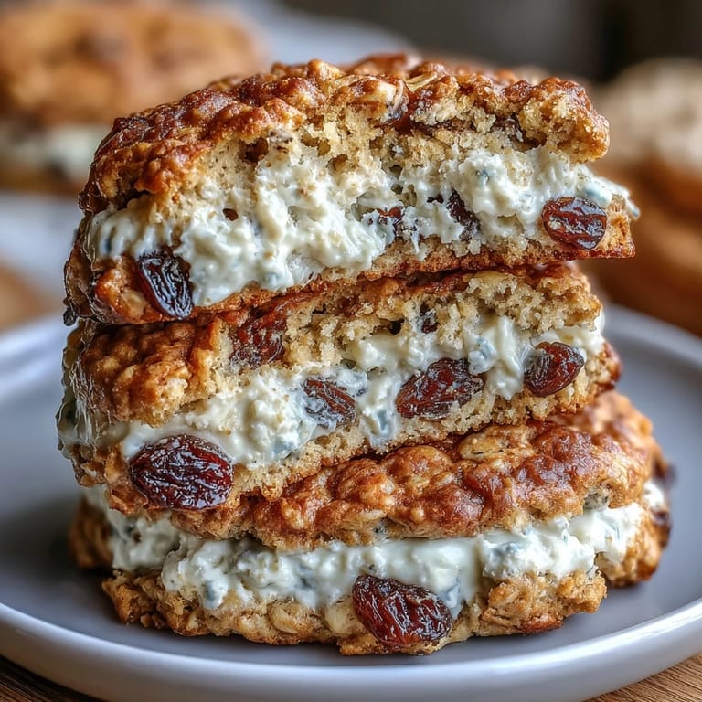 Golden-brown cottage cheese oatmeal raisin breakfast cookies loaded with oats, sweet raisins, and crunchy walnuts for added texture.