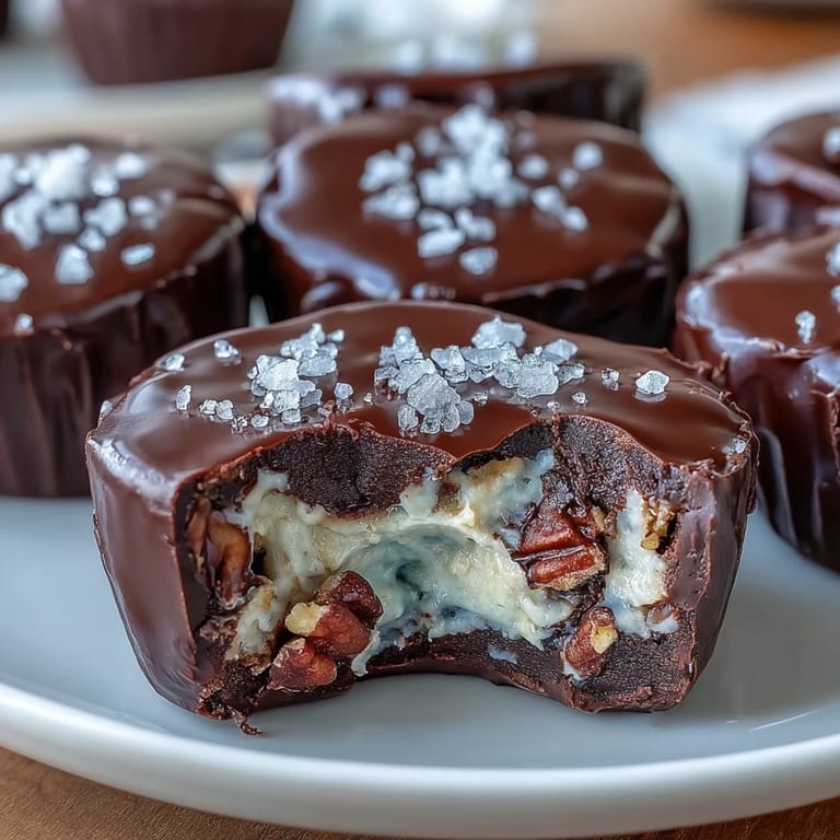 Frozen peanut butter cup bites made with smooth cottage cheese filling, enrobed in melted dark chocolate for a satisfying, protein-packed treat.