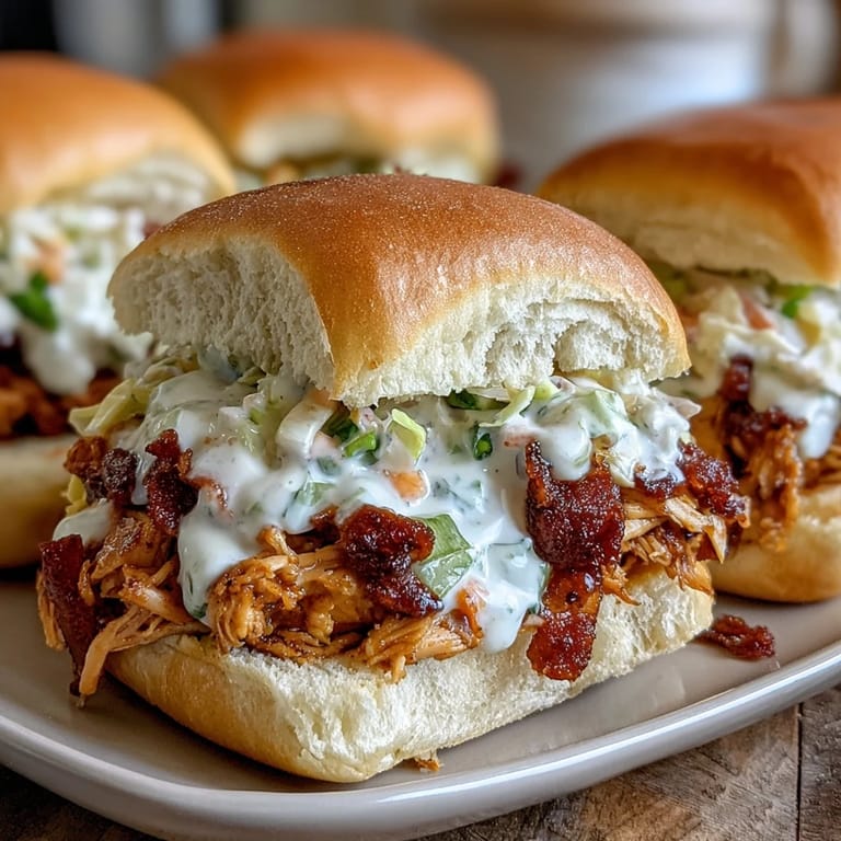 Savory Mississippi Chicken Sliders: Juicy, slow-cooked chicken in bold ranch and au jus flavors, topped with crisp, creamy coleslaw for a satisfying handheld meal.