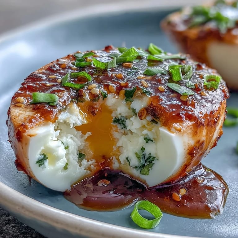 Soft-boiled eggs infused in a bold miso marinade, featuring garlic, ginger, and sesame for a deeply flavorful, Japanese-inspired appetizer or topping.