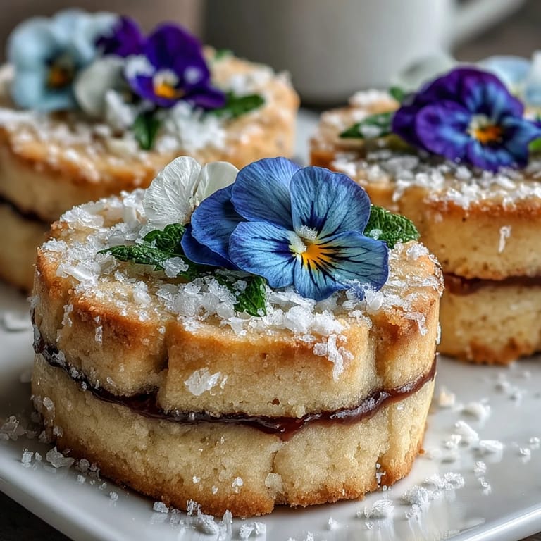 Buttery shortbread cookies decorated with colorful edible flowers, offering a beautiful and tasty treat for Easter or Mother's Day.