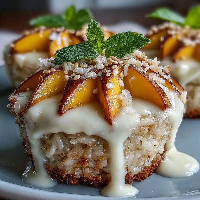 Vivid image of individual Mango Sticky Rice Cups topped with fresh mango.