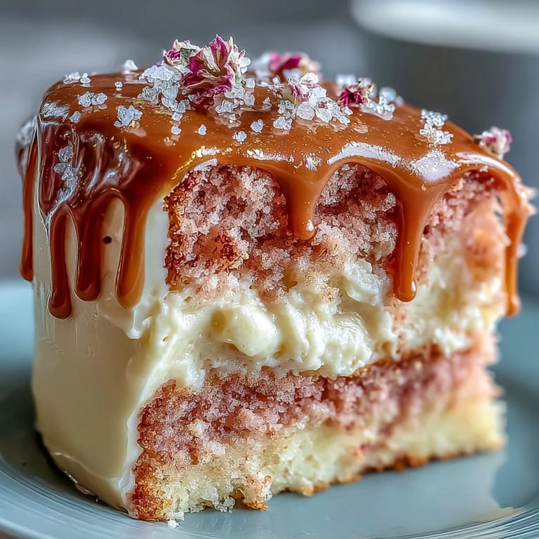 Layered rosé velvet cake with creamy frosting and a shimmering gold drip, ideal for weddings and parties.