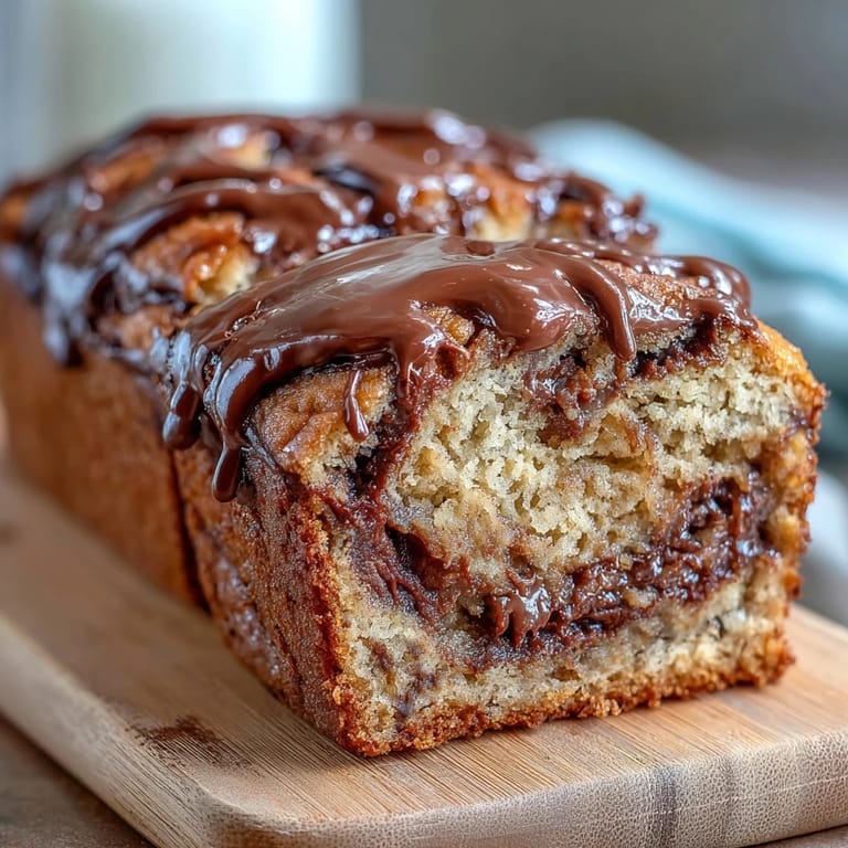 Tender slice of Pumpkin Chocolate Swirl Banana Bread showcasing marbled chocolate goodness.