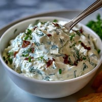Whipped cottage cheese ranch dip with colorful veggie sticks on a white platter, perfect for healthy snacking.