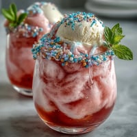 Cotton Candy Lemonade Float with vanilla ice cream and lemon slices, a colorful and whimsical summer drink.
