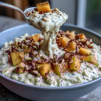 Creamy mango lassi overnight oats with fresh mango, yogurt, and cardamom in a glass jar.