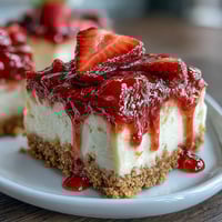 Creamy strawberry cheesecake bars with a buttery graham cracker crust and fresh berry topping. A no-bake dessert perfect for summer gatherings.