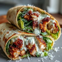 Golden brown crispy chicken caesar wraps ready to be devoured.