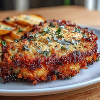 Golden brown Crispy Parmesan Apple and Sage Pork Chops with tender apples.